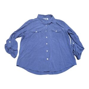 Vintage Chico's 100% Silk Blue Button-Up Blouse Top Size 3 (Women's XL)